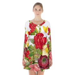 Flower Bouquet 1131891 1920 Long Sleeve Velvet V-neck Dress