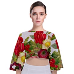 Flower Bouquet 1131891 1920 Tie Back Butterfly Sleeve Chiffon Top