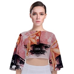 Retro 1112778 1920 Tie Back Butterfly Sleeve Chiffon Top