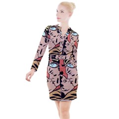 Retrocouplekissing Button Long Sleeve Dress