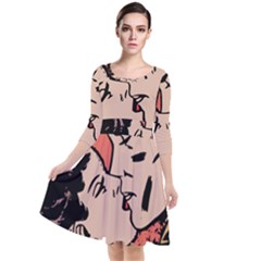 Retrocouplekissing Quarter Sleeve Waist Band Dress