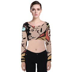 Retrocouplekissing Velvet Long Sleeve Crop Top