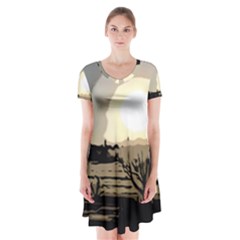 Sunrise Over The Plains Short Sleeve V-neck Flare Dress by DeneWestUK