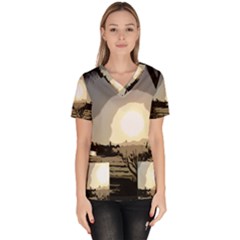 Sunrise Over The Plains Women s V-neck Scrub Top