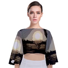 Sunrise Over The Plains Tie Back Butterfly Sleeve Chiffon Top