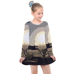 Sunrise Over The Plains Kids  Long Sleeve Dress