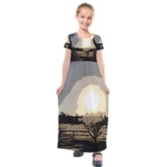 Sunrise Over The Plains Kids  Short Sleeve Maxi Dress