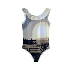 Sunrise Over The Plains Kids  Frill Swimsuit