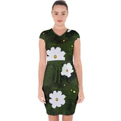 Daisies In Green Capsleeve Drawstring Dress  by DeneWestUK