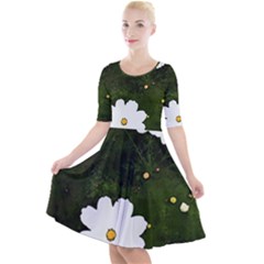 Daisies In Green Quarter Sleeve A-line Dress