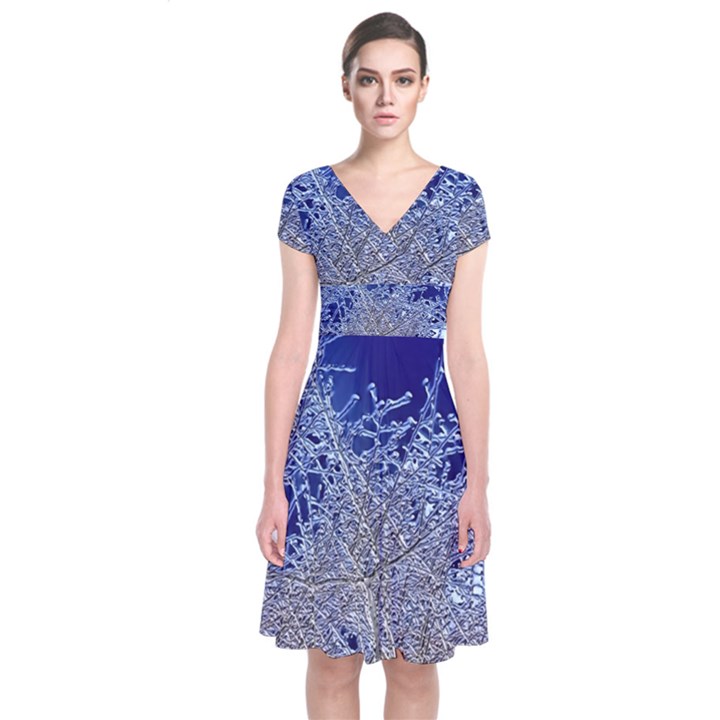 Crystalline Branches Short Sleeve Front Wrap Dress