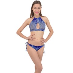 Crystalline Branches Cross Front Halter Bikini Set