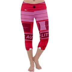 Red Cassette Capri Yoga Leggings by vintage2030