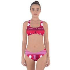 Red Cassette Criss Cross Bikini Set by vintage2030