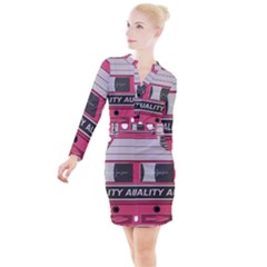 Pink Cassette Button Long Sleeve Dress