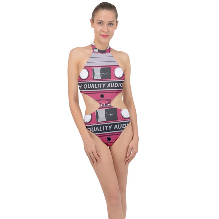 Pink Cassette Halter Side Cut Swimsuit