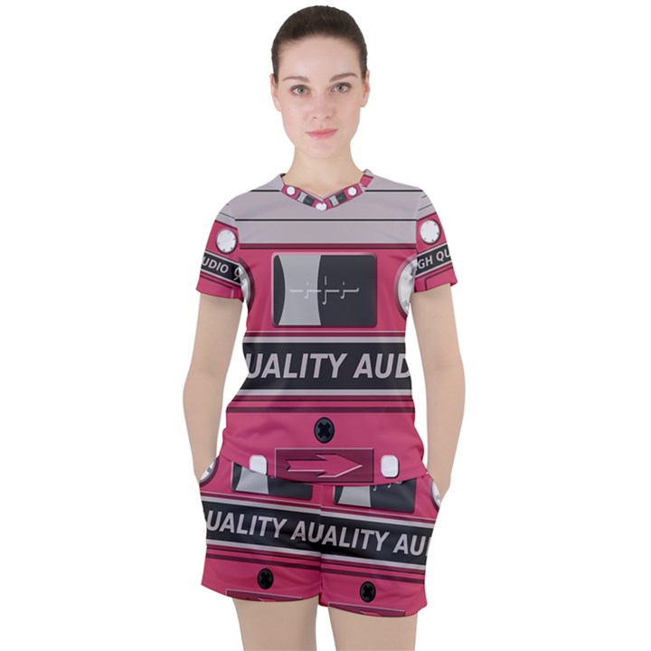 Pink Cassette Women s Tee and Shorts Set