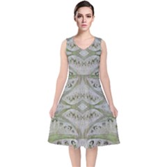 Broccoli Tree Green V-neck Midi Sleeveless Dress  by DeneWestUK