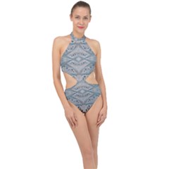 Broccoli Tree Blue Halter Side Cut Swimsuit