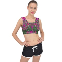 Fantasy Floral Wreath In The Green Summer  Leaves V-back Sports Bra