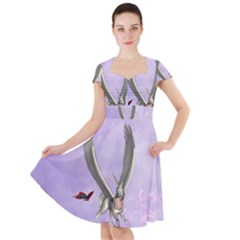 Cute Little Pegasus With Butterflies Cap Sleeve Midi Dress