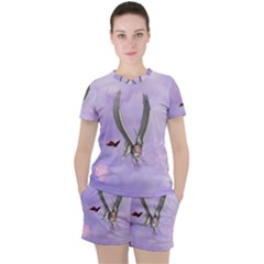 Cute Little Pegasus With Butterflies Women s Tee And Shorts Set