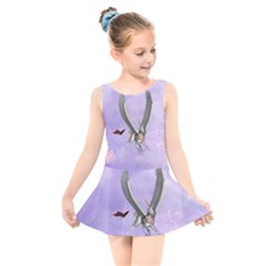 Cute Little Pegasus With Butterflies Kids  Skater Dress Swimsuit