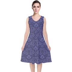 Damask Purple V-neck Midi Sleeveless Dress  by vintage2030