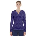 Damask Purple V-Neck Long Sleeve Top View1