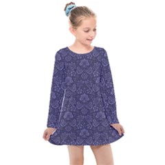 Damask Purple Kids  Long Sleeve Dress