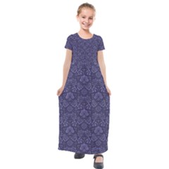 Damask Purple Kids  Short Sleeve Maxi Dress