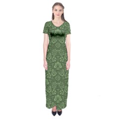 Damask Green Short Sleeve Maxi Dress