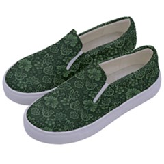 Damask Green Kids  Canvas Slip Ons by vintage2030