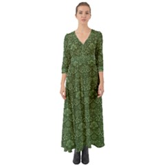 Damask Green Button Up Boho Maxi Dress by vintage2030