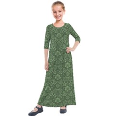 Damask Green Kids  Quarter Sleeve Maxi Dress by vintage2030