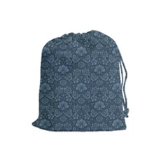 Damask Blue Drawstring Pouch (large) by vintage2030