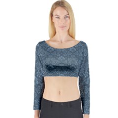 Damask Blue Long Sleeve Crop Top by vintage2030