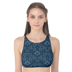 Damask Blue Tank Bikini Top