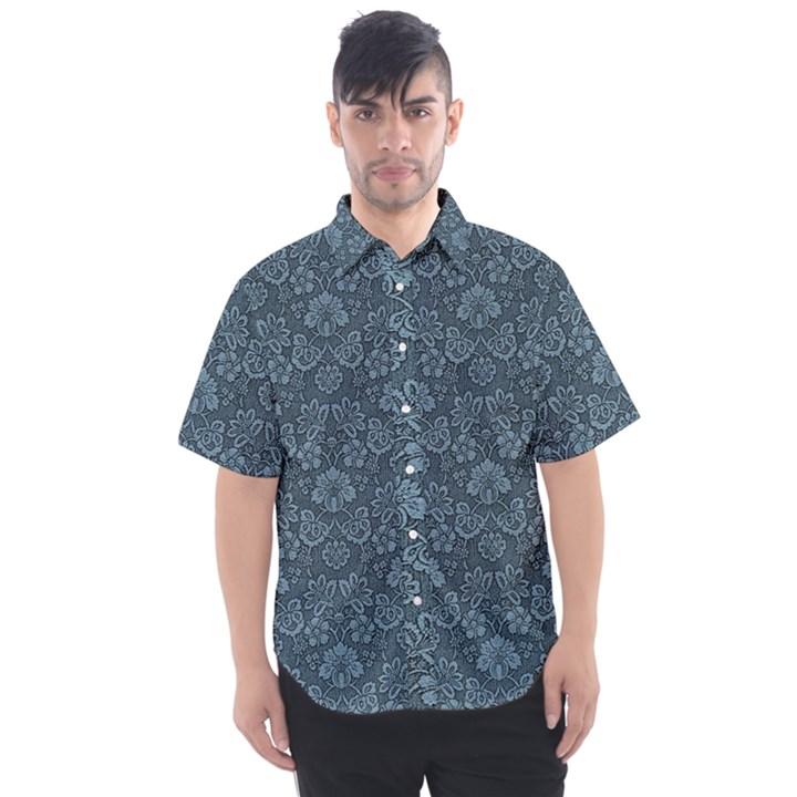 Damask Blue Men s Short Sleeve Shirt