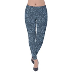 Damask Blue Velvet Leggings