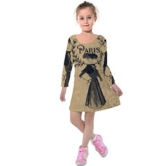 Vintage 1060201 1920 Kids  Long Sleeve Velvet Dress