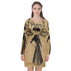 Vintage 1060201 1920 Long Sleeve Chiffon Shift Dress 