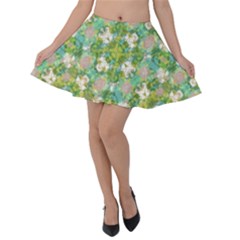 Vintage Floral Print Collage Pattern Velvet Skater Skirt