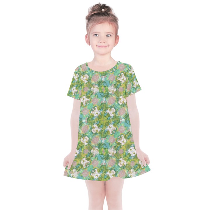 Vintage Floral Print Collage Pattern Kids  Simple Cotton Dress