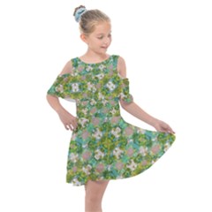 Vintage Floral Print Collage Pattern Kids  Shoulder Cutout Chiffon Dress by dflcprints