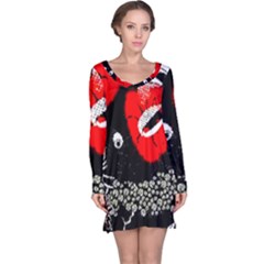 Red Poppy Flowers On Gray Background By Flipstylez Designs Long Sleeve Nightdress by flipstylezfashionsLLC