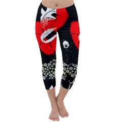 Red Poppy Flowers On Gray Background By Flipstylez Designs Capri Winter Leggings 