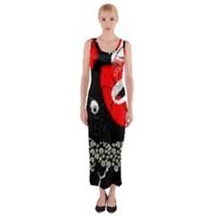 Red Poppy Flowers On Gray Background By Flipstylez Designs Fitted Maxi Dress by flipstylezfashionsLLC