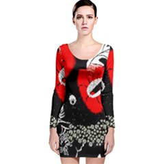 Red Poppy Flowers On Gray Background By Flipstylez Designs Long Sleeve Velvet Bodycon Dress