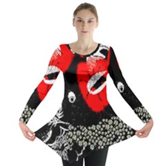 Red Poppy Flowers On Gray Background By Flipstylez Designs Long Sleeve Tunic  by flipstylezfashionsLLC